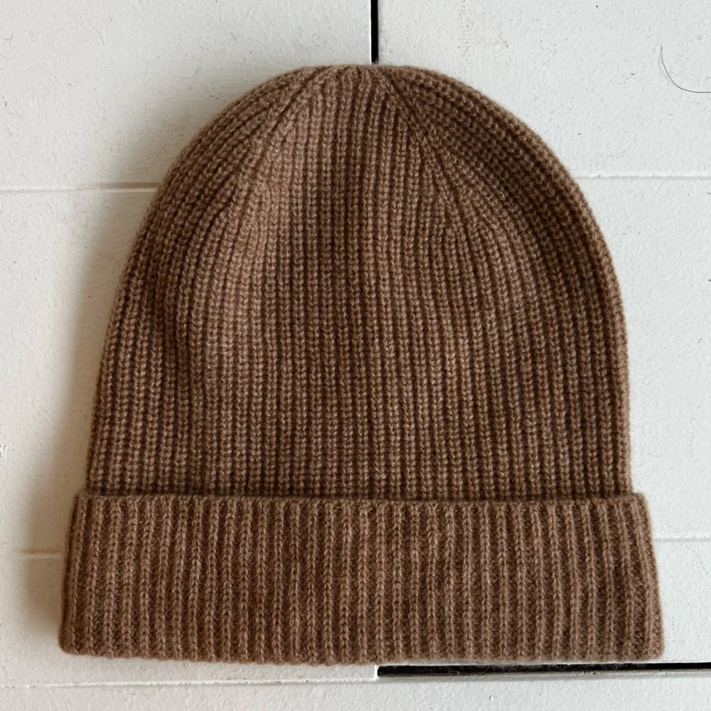 Unsubscribed Cashmere Ribbed Cuff Beanie Caramel Tan One Size NWT Winter Cozy